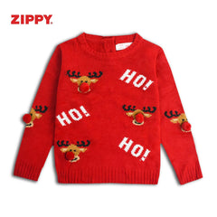 ZIPPY RED DEER POM POM SWEATER