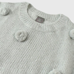 LITTLE KIDS LIGHT GREY POMPOM SWEATER