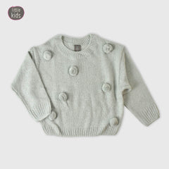 LITTLE KIDS LIGHT GREY POMPOM SWEATER
