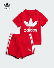 ADIDAS RED KIDS SHORTS TEE SET