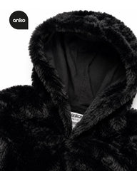 ANKO CLASSIC BLACK PLUSH FAUX FUR HOODIE