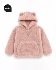 ANKO PLUSH PINK PLUSH TEDDY HOODIE WITH BEAR EARS