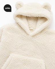 ANKO CREAM PLUSH TEDDY HOODIE WITH BEAR EARS