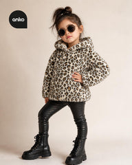 ANKO GIRLS LEOPARD PRINT PLUSH HOODIE