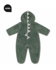 ANKO GREEN DINOSAUR FLEECE HOODED ROMPER