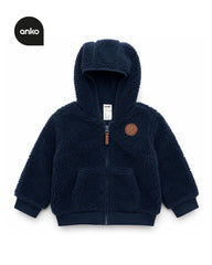 ANKO NAVY TEDDY FLEECE ZIP HOODIE