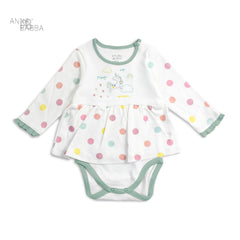 ANNA BABBA WHITE GREEN POLKA DOT UNICORN DRESS ROMPER