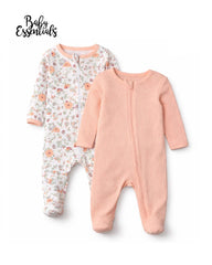 BABY ESSENTIALS FLORAL AND RIBBED ZIP SLEEPSUITS