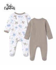 BABY ESSENTIALS TAUPE 2 PACK ANIMAL PRINT RIBBED ZIP SLEEPSUITS