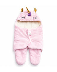 BABY UNICORN PINK PLUSH SWADDLE WRAP BLANKET
