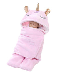 BABY UNICORN PINK PLUSH SWADDLE WRAP BLANKET