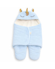 BABY UNICORN SKY BLUE PLUSH SWADDLE WRAP BLANKET