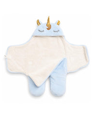 BABY UNICORN SKY BLUE PLUSH SWADDLE WRAP BLANKET