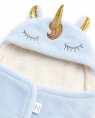 BABY UNICORN SKY BLUE PLUSH SWADDLE WRAP BLANKET