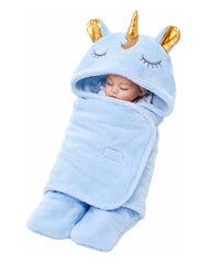 BABY UNICORN SKY BLUE PLUSH SWADDLE WRAP BLANKET