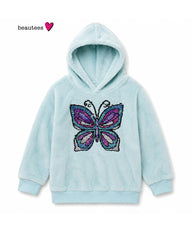 BEAUTEES GIRLS SEQUIN BUTTERFLY PLUSH FLEECE HOODIE