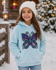BEAUTEES GIRLS SEQUIN BUTTERFLY PLUSH FLEECE HOODIE