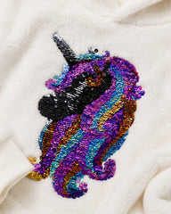 BEAUTEES IVORY SEQUIN UNICORN PLUSH FLEECE HOODIE
