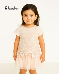 BENETTON PEACH SHORT SLEEVE BLOUSE IN MACRAME 2 PCS SET