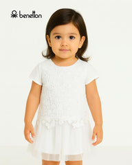 BENETTON WHITE SHORT SLEEVE BLOUSE IN MACRAME 2 PCS SET