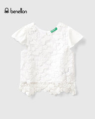 BENETTON WHITE SHORT SLEEVE BLOUSE IN MACRAME 2 PCS SET