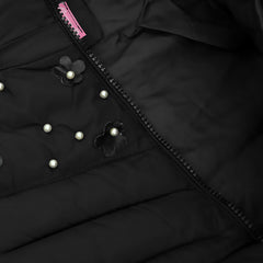 BLACK FANCY QUILTED PUFFER JACKET WITH HOODIE FOR GIRLS