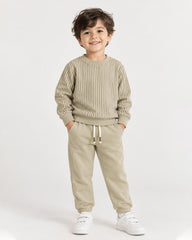 BOYS BEIGE STRIPED SWEATSHIRT WITH JOGGER SET