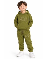 BOYS OLIVE GREEN TEDDY HOODIE WITH JOGGER SET