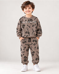 BOYS TAUPE GREY KEEP MOVING PRINT SWEATSHIRT & JOGGER SET