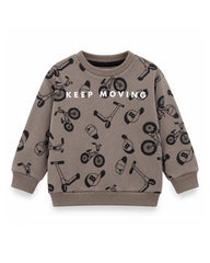 BOYS TAUPE GREY KEEP MOVING PRINT SWEATSHIRT & JOGGER SET