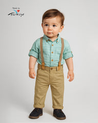BRANDED BABY BOYS T-SHIRT WITH SUSPENDER AND COTTON PANT SET