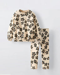 BRANDED BEIGE FLORAL PRINTED SWEATSHIRT 2 PCS SET
