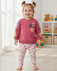 BRANDED FLORAL PRINT SWEATSHIRT WITH RIBBED LEGGING SET