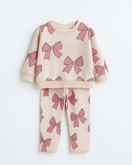 BRANDED PINK BOW SWEATSHIRT WITH TROUSER 2 PCS SET
