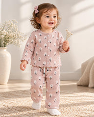 BRANDED PINK DAISY RIBED TOP WITH TROUSER SET
