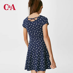 C&A DARK BLUE FLORAL PATTERNED DRESS