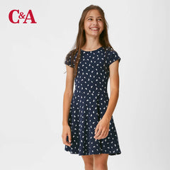 C&A DARK BLUE FLORAL PATTERNED DRESS