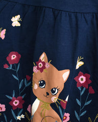 C&A NAVY LONG SLEEVE PRINTED JERSEY DRESS