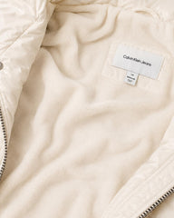 CALVIN KLEIN IVORY FAUX FUR HOODED LONG PUFFER COAT