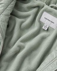 CALVIN KLEIN SAGE GREEN FAUX FUR HOODED LONG PUFFER COAT