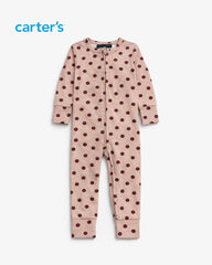 CARTER PINK POLKA DOTTED ZIP UP ROMPER