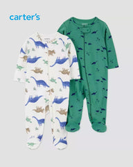 CARTERS 2 PACK DINO THEMED SLEEP & PLAY ROMPER SET