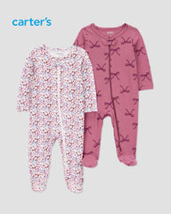 CARTERS 2 PACK FLORAL & BOW PRINT SLEEP AND PLAY ROMPER SET