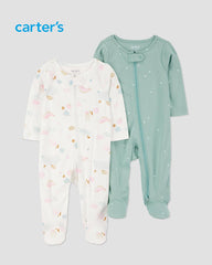 CARTERS 2 PACK OCEAN LIFE & STAR SLEEP & PLAY ROMPER SET