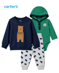 CARTERS 2 PCS BEARY HANDSOME SWEATSHIRT WITH ROMER AND TROUSER SET