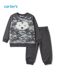 CARTERS 2 PCS CAMO BEAR FLEECE SET