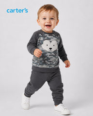 CARTERS 2 PCS CAMO BEAR FLEECE SET