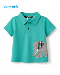CARTERS 2 PCS ELEPHANT POLO T-SHIRT WITH PLAID SHORT SET