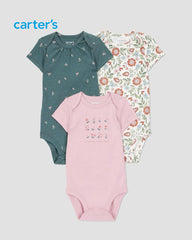 CARTERS 3 PACK FLORAL SHORT SLEEVE BODYSUITS