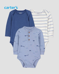 CARTERS 3 PACK LONG SLEEVE BODYSUITS BLUE NAUTICAL  STRIPE SET